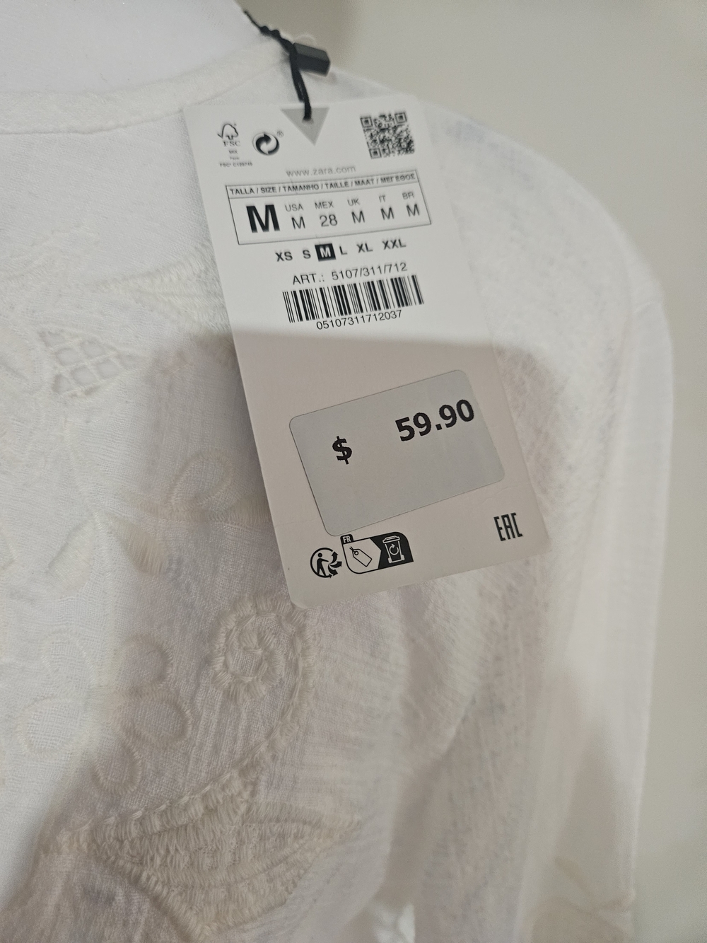 Zara White Embroidered Long-Sleeve Tiered Mini Dress - Picture 5 of 10